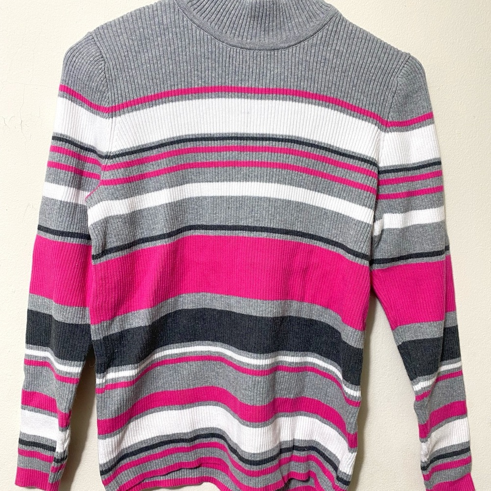 Scott Women's Gray and Pink Striped Turtleneck Sweater